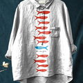 Be Unique Fish Graphic Printed Women's Casual Cotton And Linen Shirt