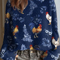 womens-vintage-flower-chicken-art-print-casual-pullover-sweater