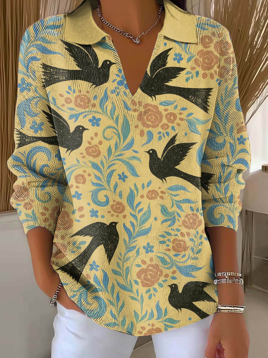 womens-swallow-floral-art-printed-casual-sweater