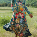 Women's Retro Floral Art Print Long-sleeved Dress