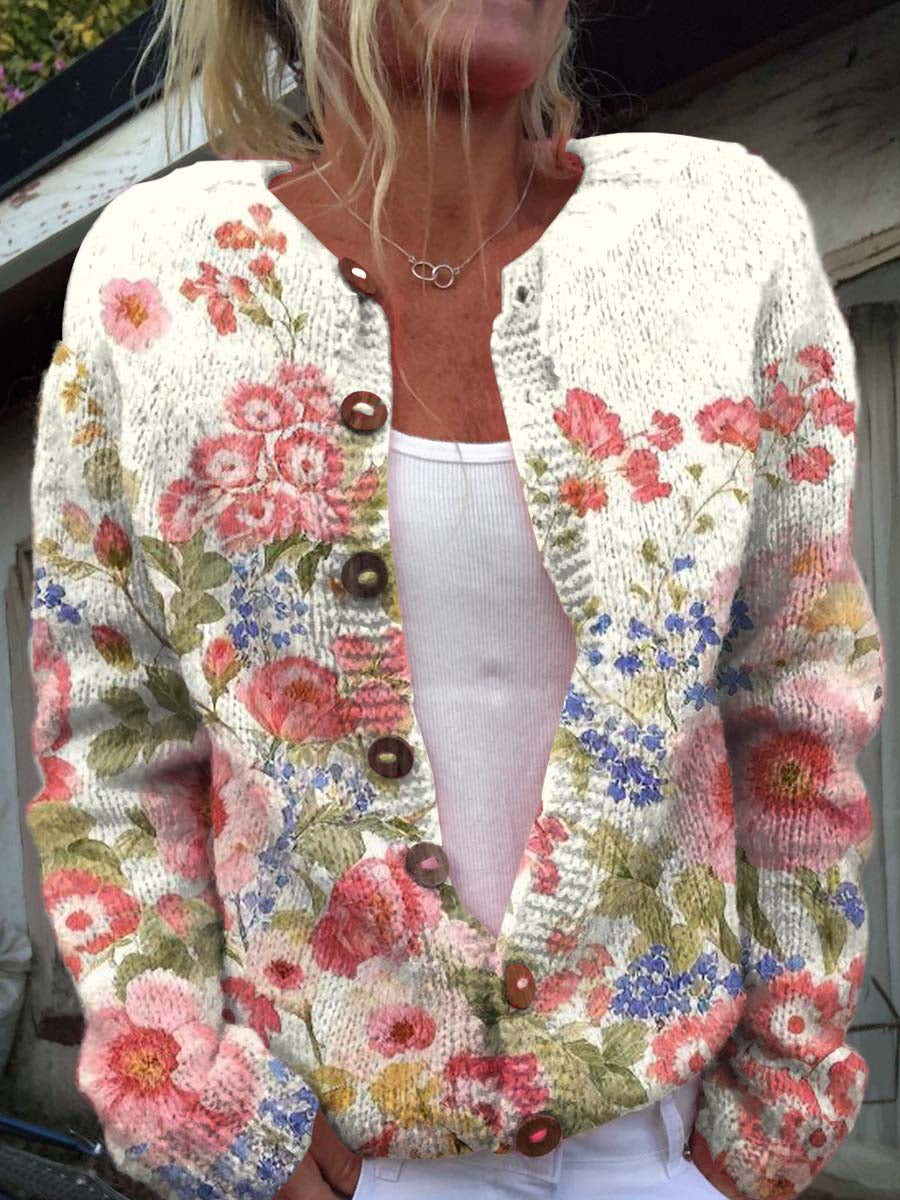 womens-vintage-artistic-flowers-print-buttoned-cardigan-sweater