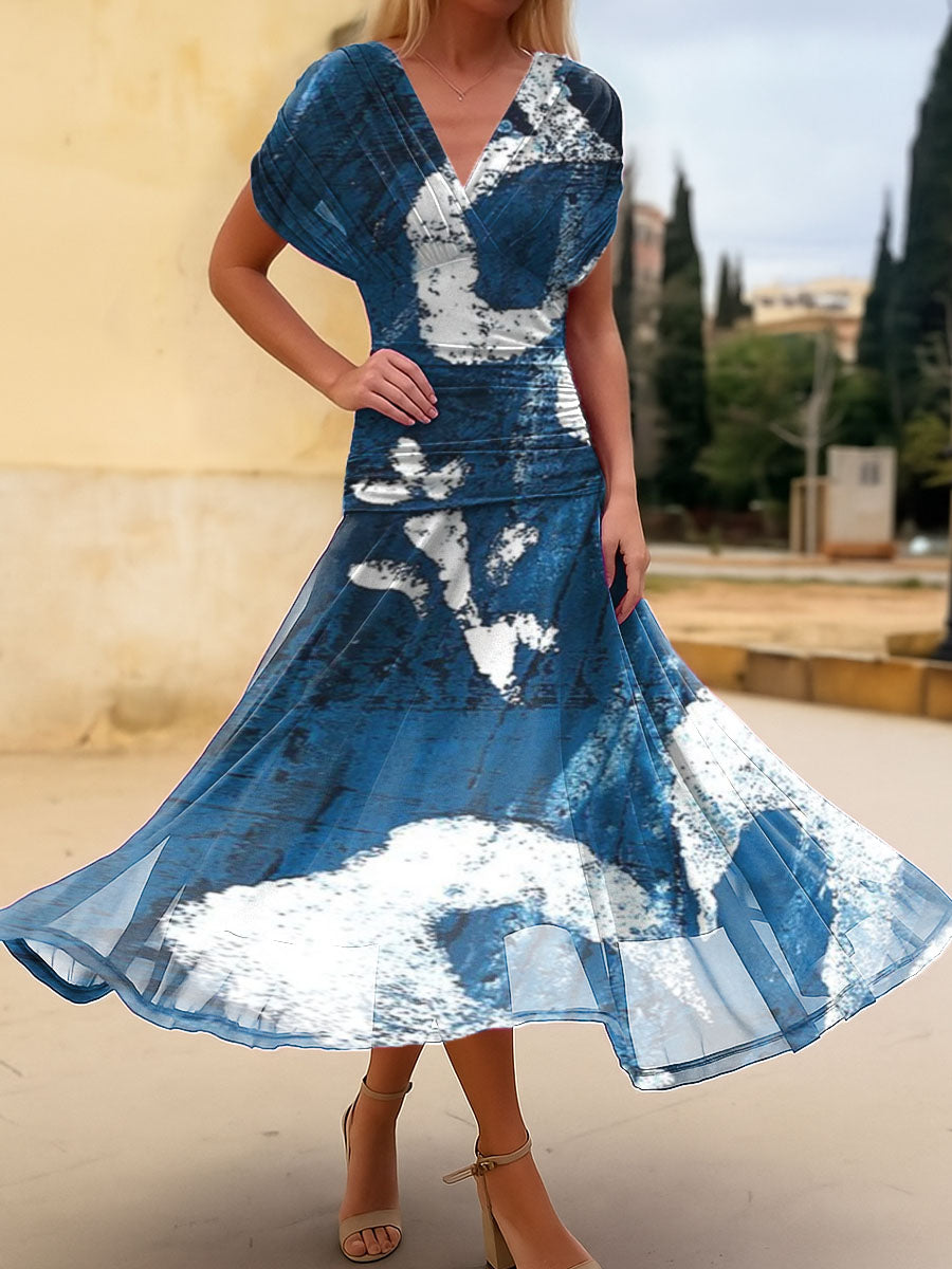 Women's Blue Print Cotton Dress