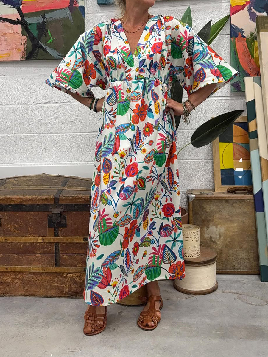 Loose and Comfortable Floral Print Cotton Dress