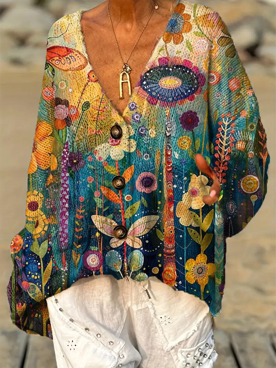 womens-beautiful-vintage-abstract-floral-painting-art-print-casual-pullover-sweater