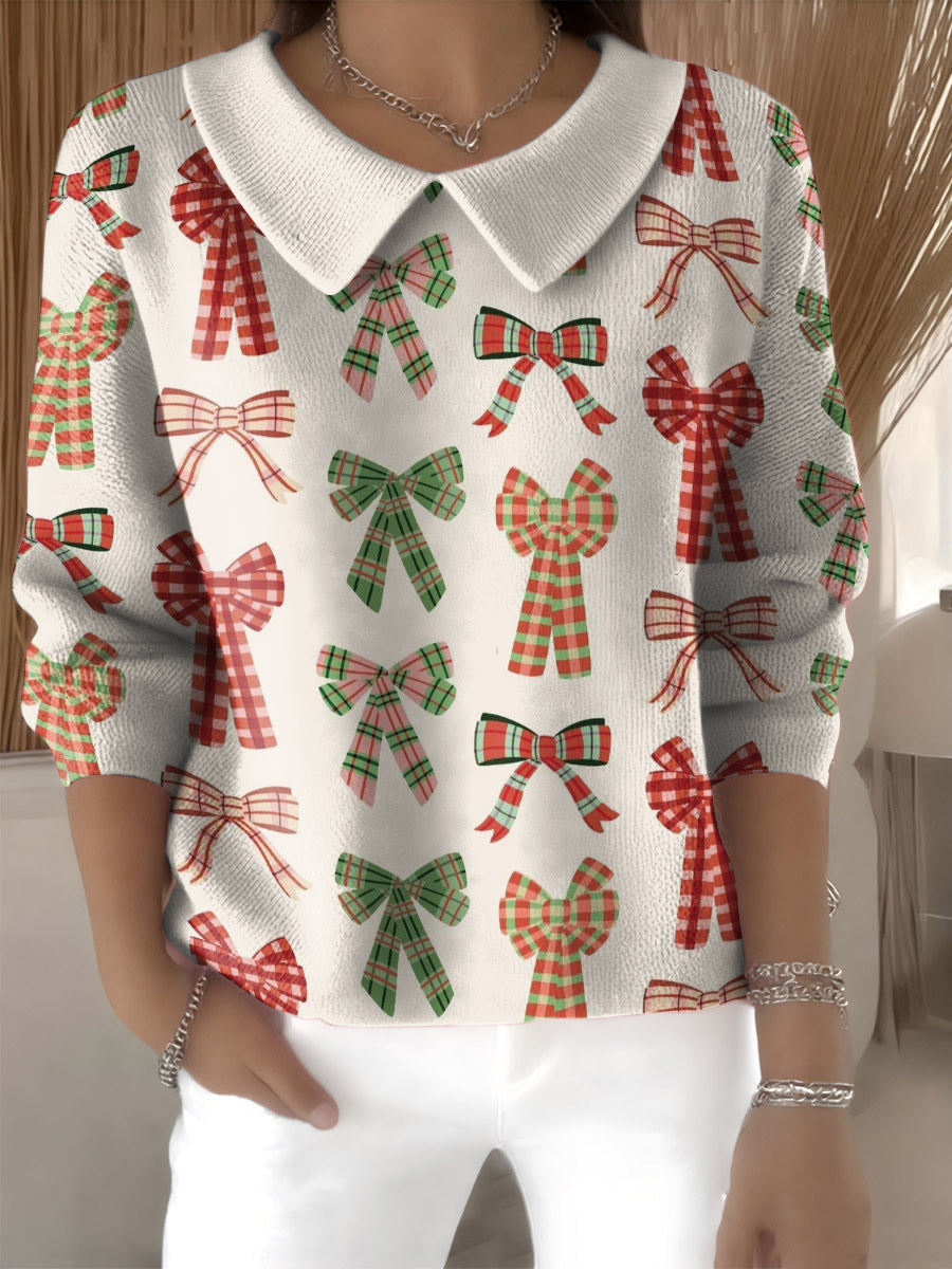 Color Bowknot Merry Christmas decorative pattern Casual Sweater