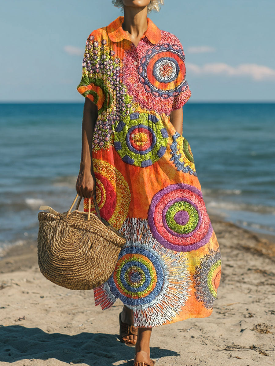 Women's Vintage Abstract Geometric Art Print Dress