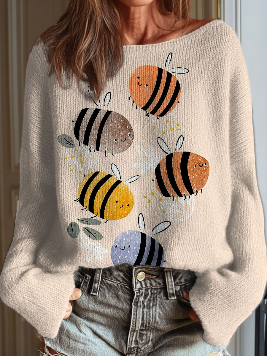 womens-funny-bee-art-print-casual-pullover-sweater-lwyq