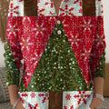 Women's Christmas Tree Art Print Buttoned Cardigan Sweater