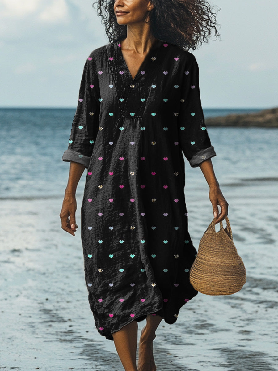Petite Heart Repeat Pattern Printed Women's Dress