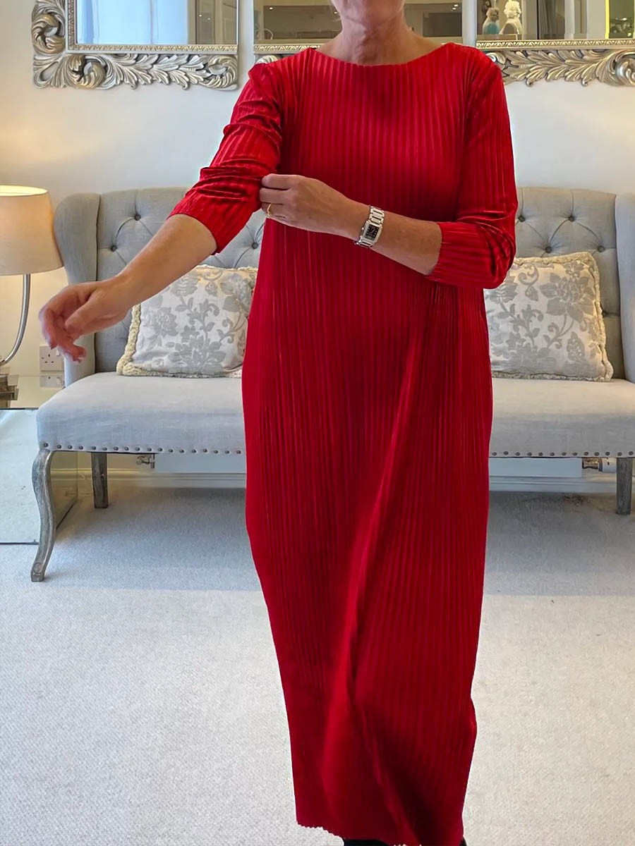 Women's Solid Color Round Neck Long Sleeve Velvet Casual Loose Dress