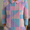 womens-geometric-pattern-art-print-casual-peter-pan-collar-3-4-sleeve-sweater-ok6f