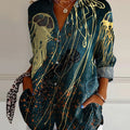 Women's Vintage Deep Sea Jellyfish Art Print Casual Cotton Shirt