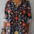 Women's Retro Floral  Art Print Casual Cotton Linen Shirt