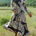 Women's Beautiful Ethnic Paisley Floral Art Print Long-sleeved Dress