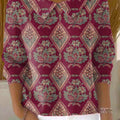 Pull vintage ethnique à motif floral et losanges géométrique pour femme, imprimé artistique, col Claudine, manches 3 ou 4 pouces