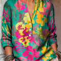 Women's Beautiful Colorful Abstract Floral Painting Art Print Casual Cotton And Linen Shirt
