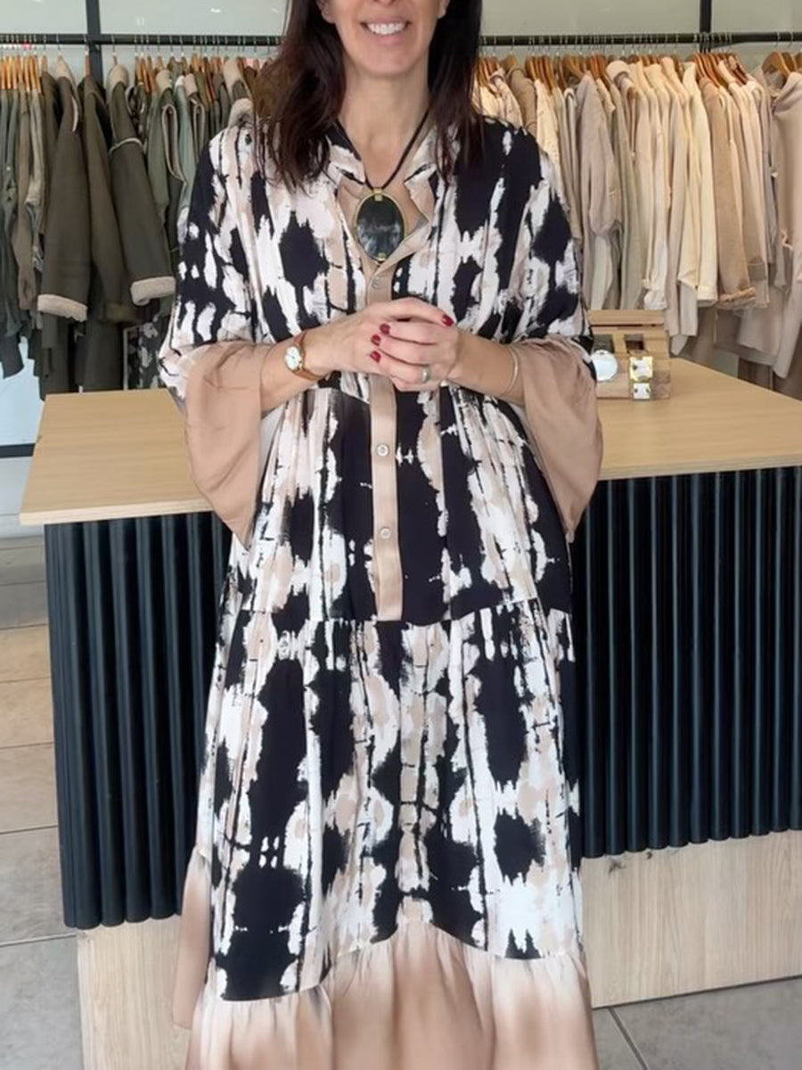 Women's Cuff Color-block Gradient Print Dress