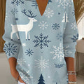 Women's Christmas Print Lapel Long Sleeve Casual Loose Pullover Sweater