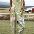 Women's Vintage Floral Art Print Casual 100% Cotton Wide Leg Jumpsuit