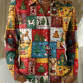 Women's Doodle Preppy Patchwork Vintage Christmas Pattern Print Cowl Neck Sweater