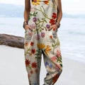 Combinaison pantalon large décontractée 100 % coton à imprimé floral vintage pour femme 
