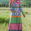 Women's Beautiful Colorful Geometric Floral Pattern Art Print Long-sleeved Dress