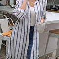 Women's Lapel Long Sleeve Striped Print Casual Cotton and Linen Shirt Dress