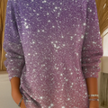 Women's Pink To Purple Gradient Print Casual Pullover Sweater