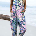 Women's Colorful Flower Art Print Casual 100% Cotton Wide Leg Jumpsuit