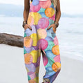 Women's Colourful Art Geometry Print Casual 100% Cotton Wide Leg Jumpsuit