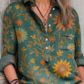 Women's Vintage Floral Pattern Art Print Casual Cotton And Linen Shirt