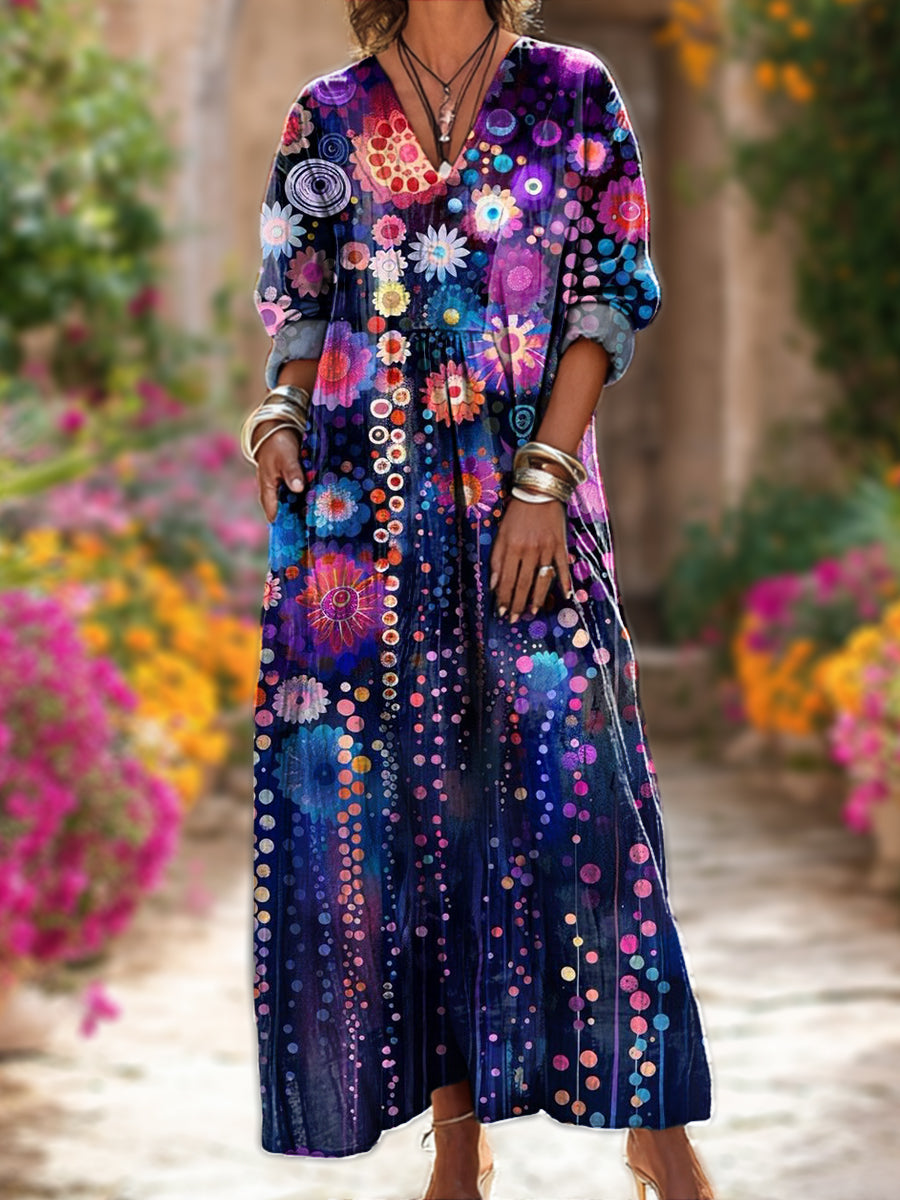 Women's Beautiful Colorful Abstract Circular Floral Painting Art Print Dress