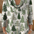 Women's Christmas Tree Art Print Cowl Neck Sweater