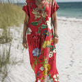 Women's Vintage Lovely Floral Art Print Pocket Cotton Dress