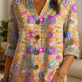 Women's Retro Ethnic Pattern Print Casual Cotton And Linen Shirt