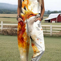Women's Lovely Fox Art Print Casual 100% Cotton Wide Leg Jumpsuit