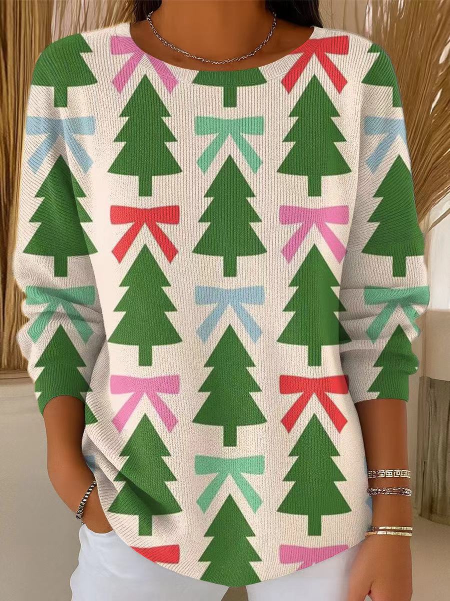 Women's Beautiful Winter Christmas Tree Gift Painting Art Print Casual Pullover Sweater