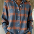 Vintage Soft Check Contrast Hooded Button Knit Cardigan