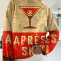 Vintage Apres Ski Art Print Knit Turtleneck Pullover Sweater
