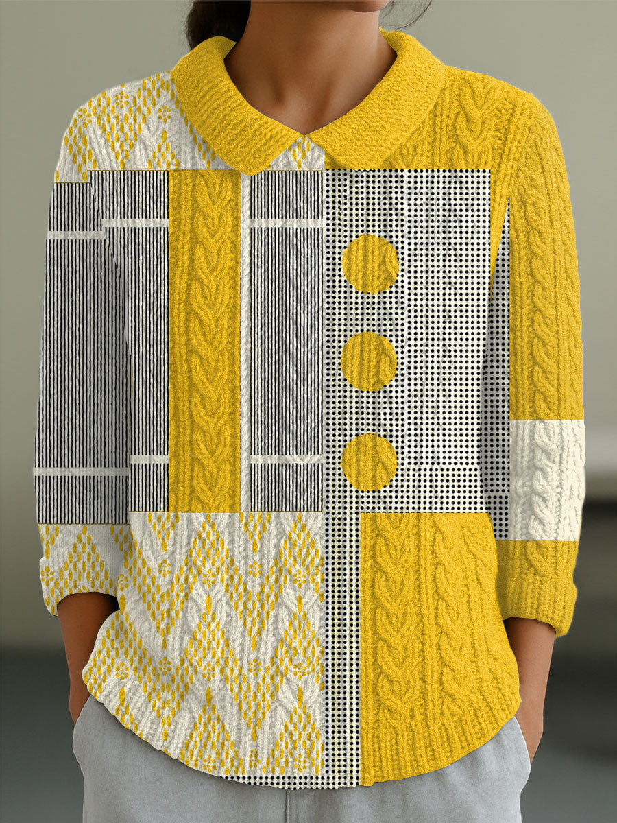 womens-vintage-abstract-geometric-art-print-casual-peter-pan-collar-3-4-sleeve-sweater-qb5k