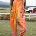 Women's Vintage Gradient  Art Print Casual 100% Cotton Wide Leg Jumpsuit
