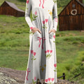 Women's Tulips And Bows Art Print Long-sleeved Dress