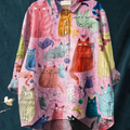 Women's Cat  Art Print Casual Cotton And Linen Shirt