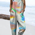 Women's Abstract Geometric Pattern Art Print Casual 100% Cotton Wide Leg Jumpsuit