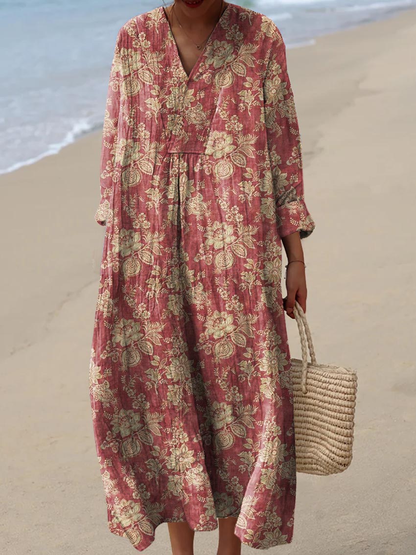 Women's Vintage Lovely Floral Art Print Cotton Dress