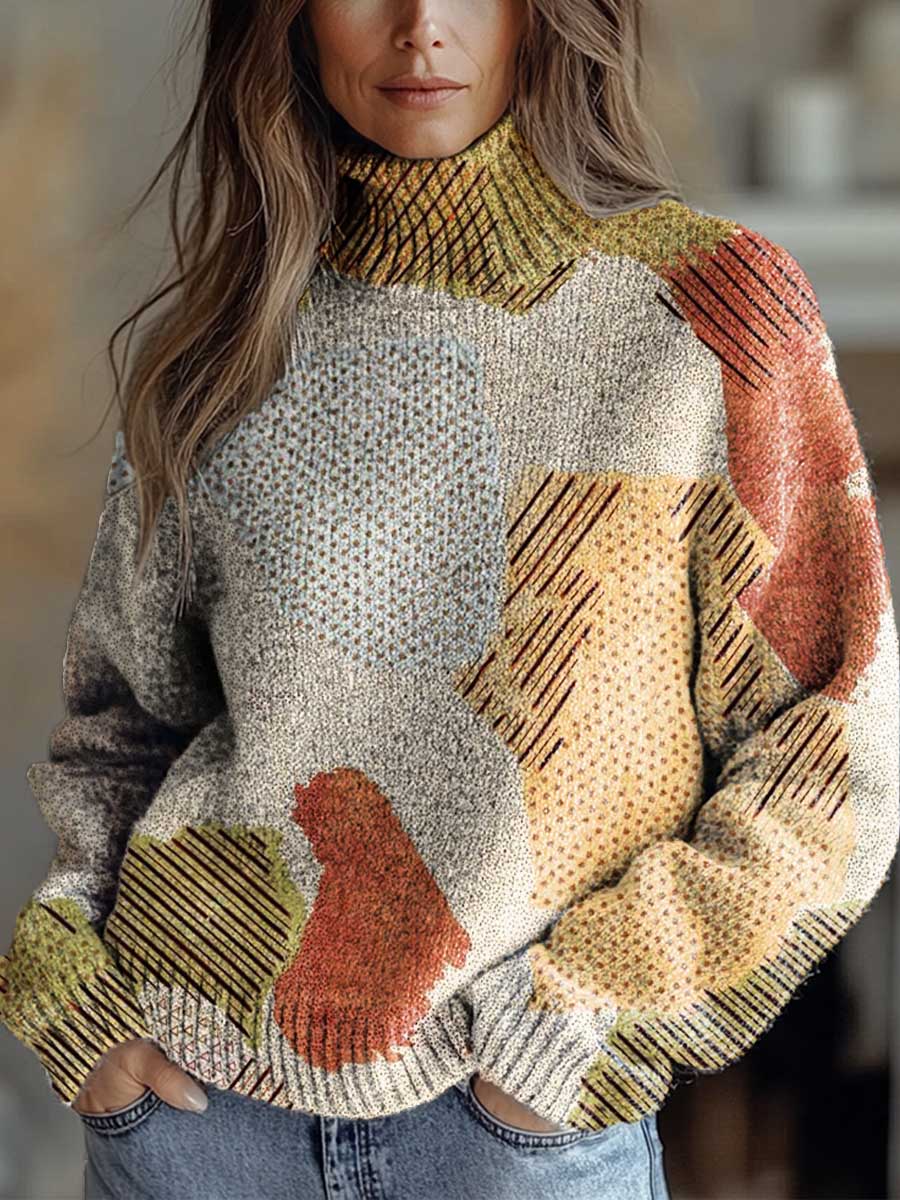 womens-vintage-artistic-colour-blocking-lines-print-knit-turtleneck-pullover-sweater