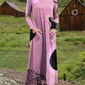 Women's Pink Irregular Pattern Art Print Long-sleeved Dress