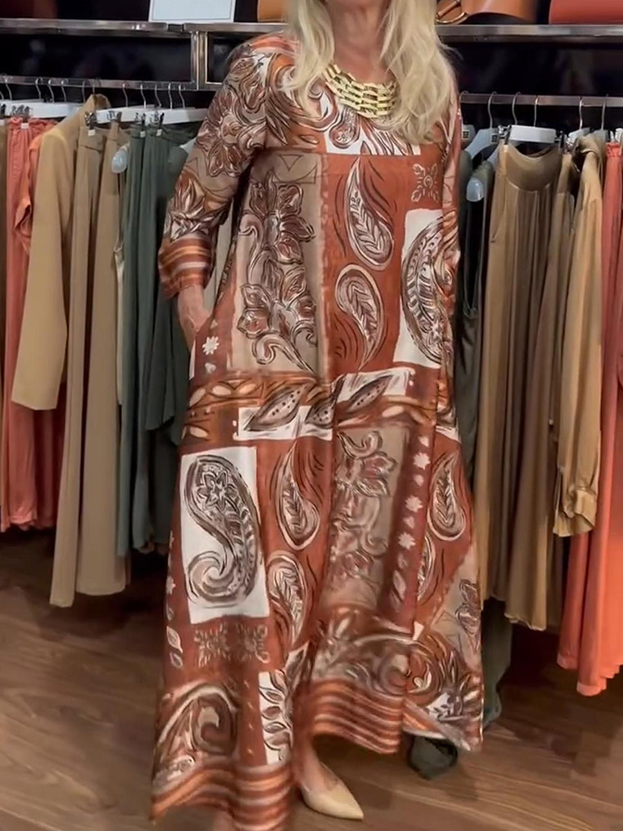 Vintage Lily Paisley Print Satin Dress