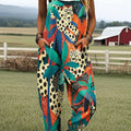 Women's Tropical Plants Leopard Art Print Casual 100% Cotton Wide Leg Jumpsuit