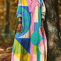 Women's Abstract Colorful Geometric Color Block Painting Art Print Dress